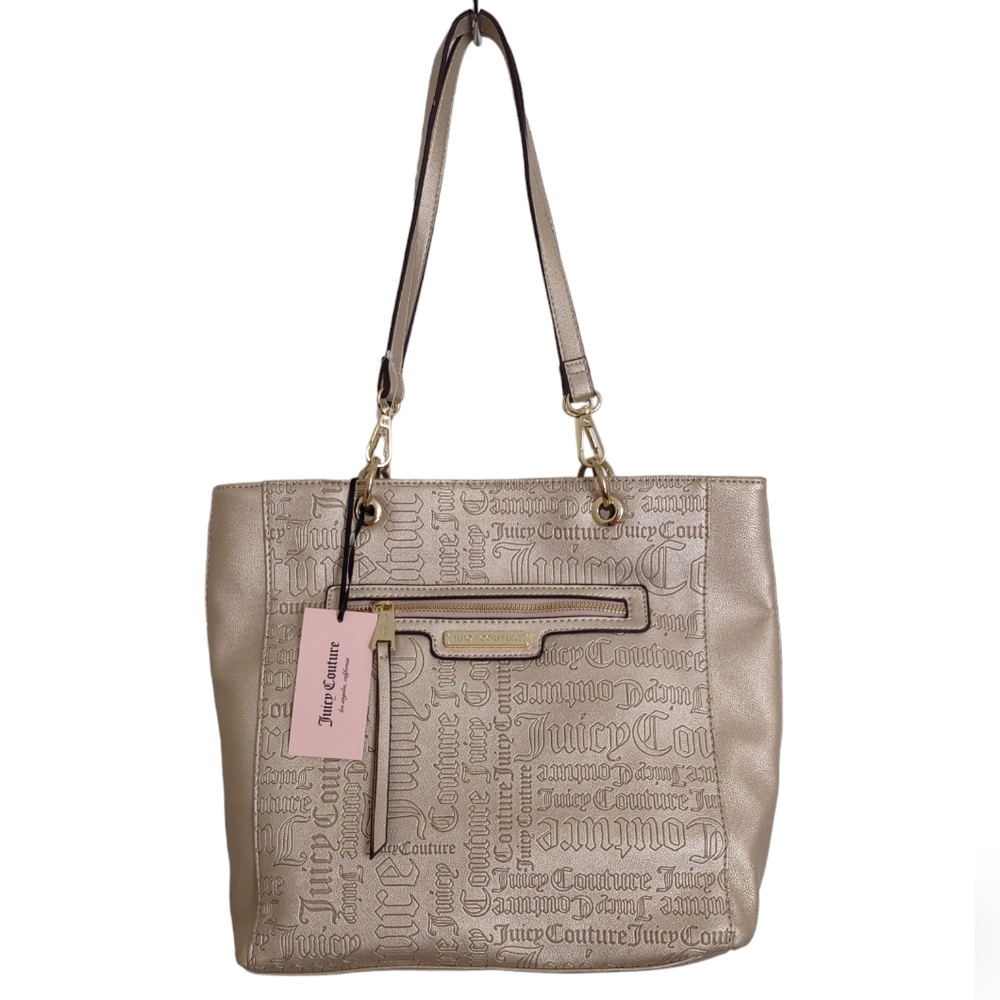 NWT Juicy Couture Word Play Gold Embossed Metallic Tote Bag